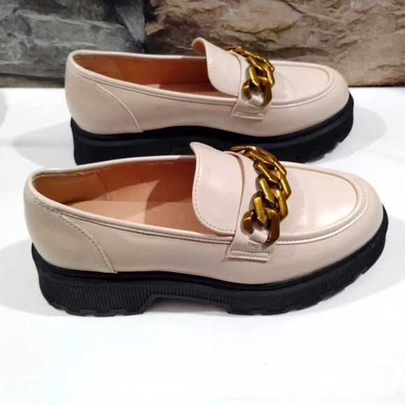 Limelight Kendall Loafers Chunky Heel Lug Chain Detail 8 1/2 8.5 Beige - Picture 3 of 14